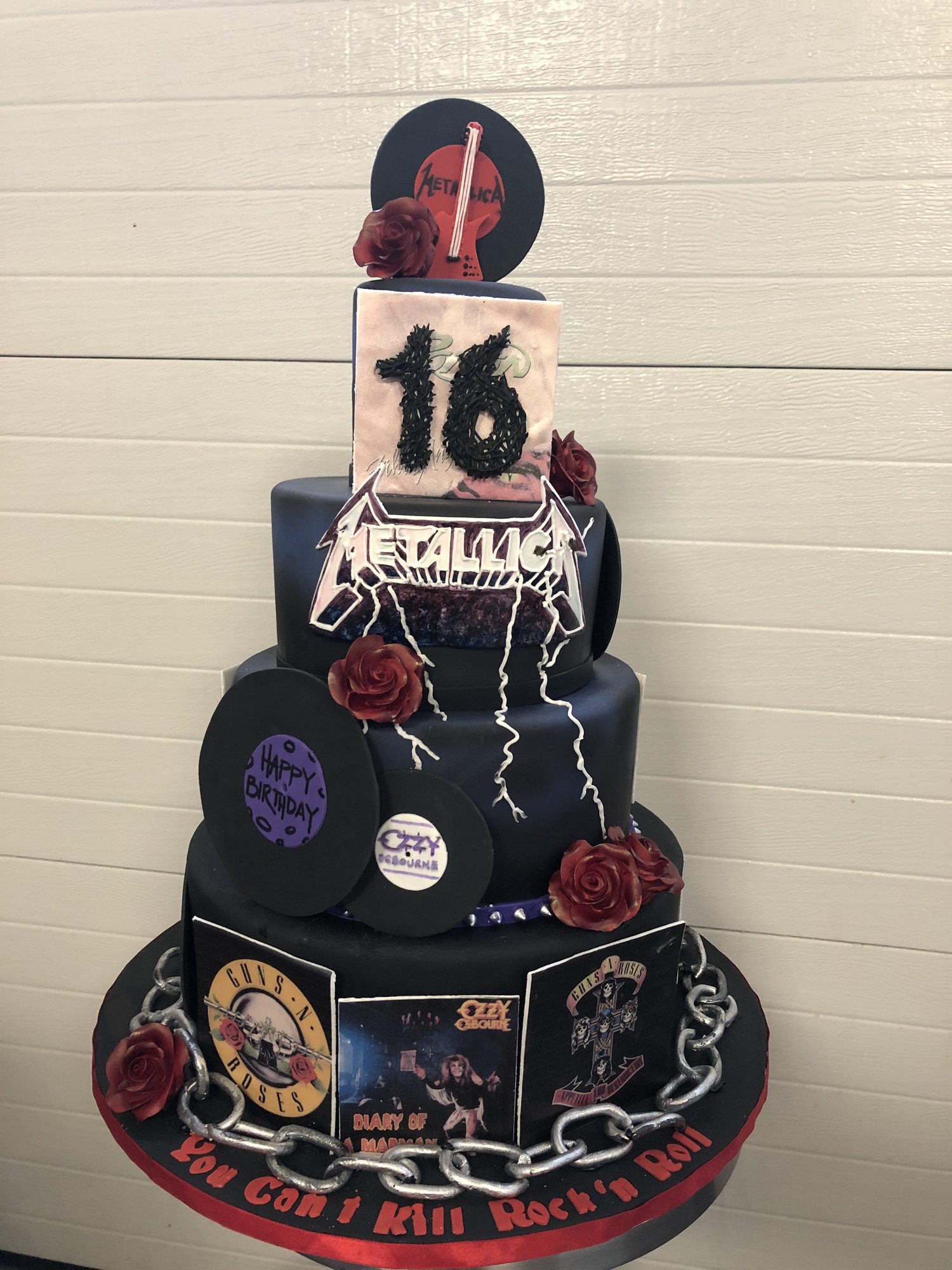 Heavy metal 18th birthday cake with record and album details